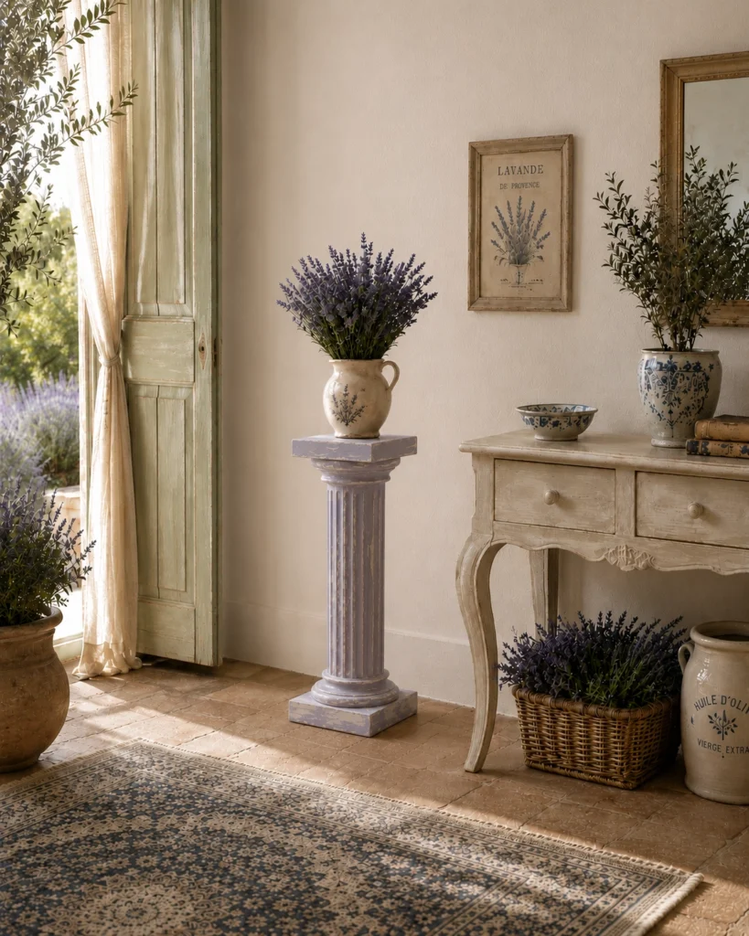 Colonna provenzale portavaso in un elegante soggiorno in stile francese.
