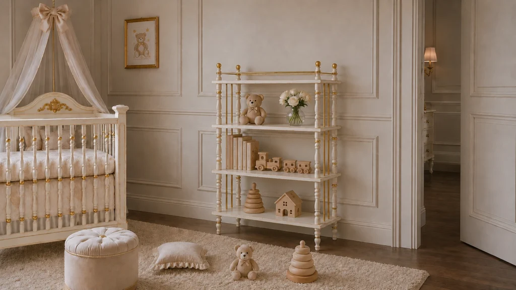 Libreria provenzale Laurier Rose in legno realizzata artigianalmente.