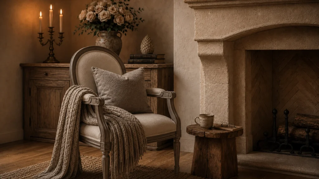 Poltroncina classica Tubereuse in stile francese Luigi XVI con struttura in legno.
