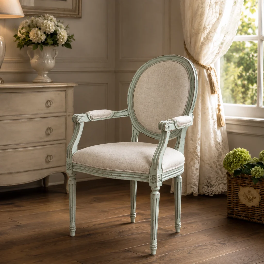 Poltroncina provenzale Tubereuse in legno artigianale.