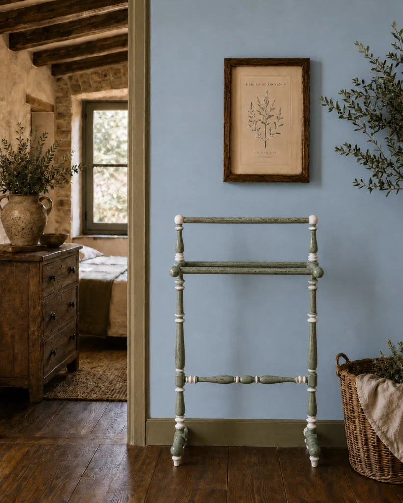 Servomuto provenzale in legno per ingresso arredato in stile country chic.