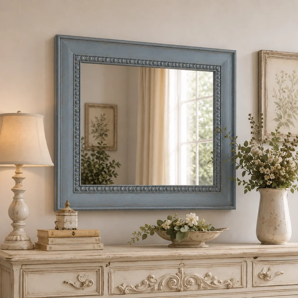 Specchiera provenzale Lavande con cornice in legno artigianale.