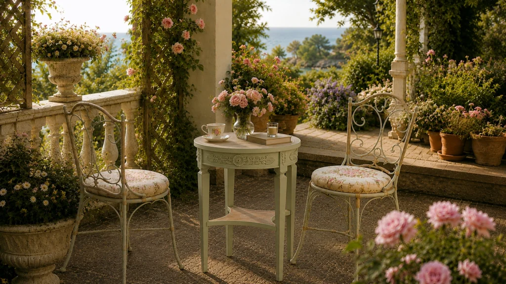 Tavolino provenzale Tulipe in legno artigianale per soggiorno e zona relax.