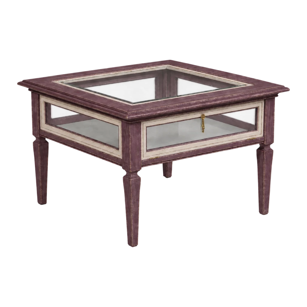 Tavolino vetrinetta shabby chic in legno realizzato artigianalmente.